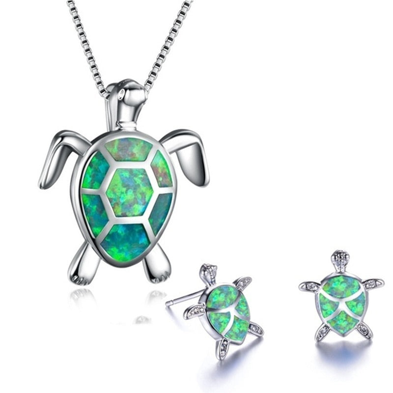 Bijou collier et boucles d'oreilles design tortue pour femme