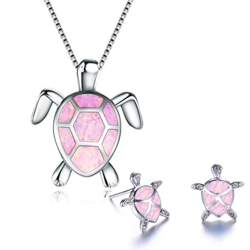 Bijou collier et boucles d'oreilles design tortue pour femme