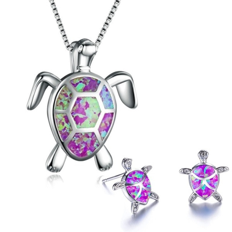 Bijou collier et boucles d'oreilles design tortue pour femme