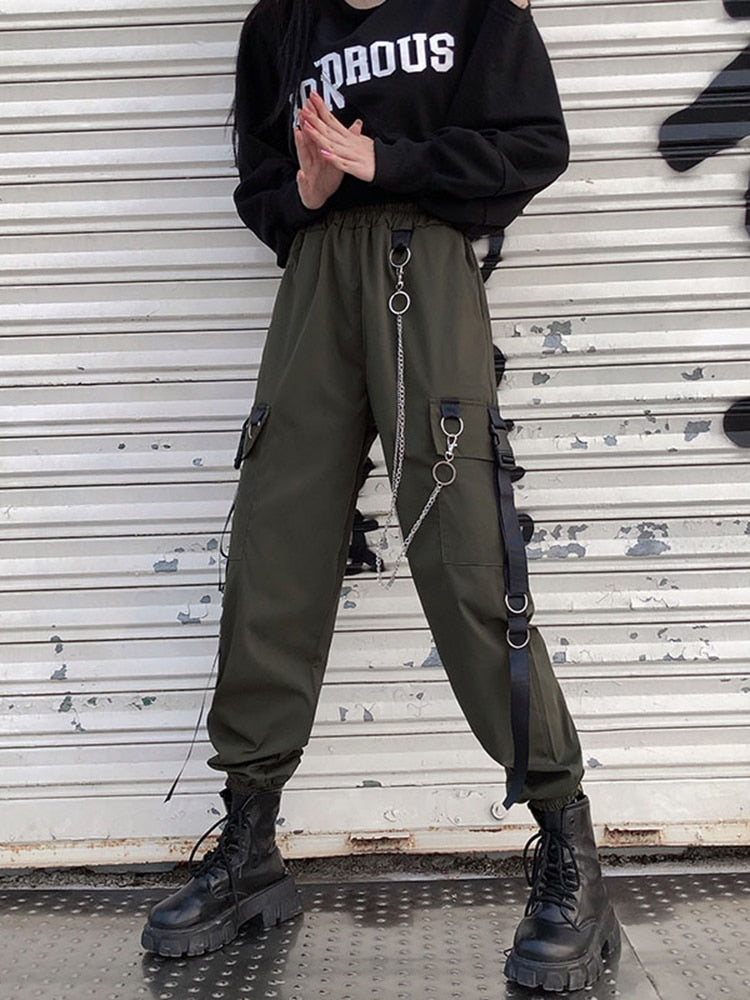 Pantalon avec chaîne harajuku