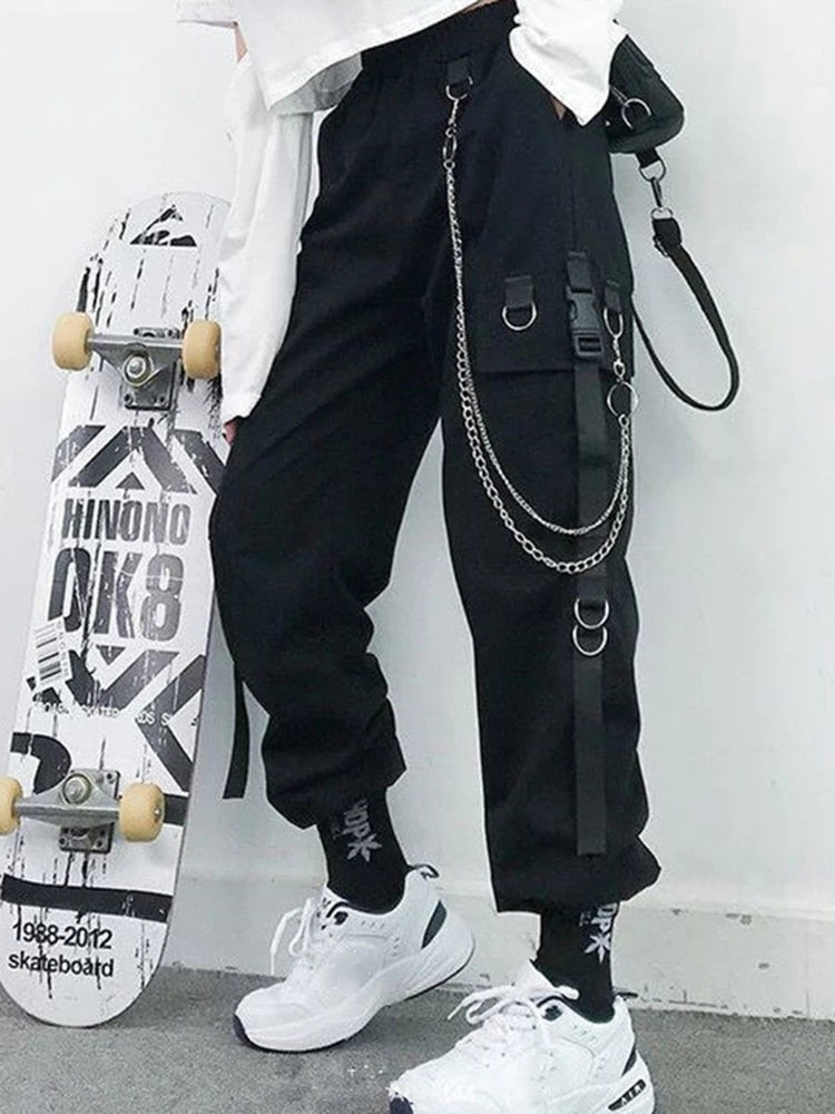 Pantalon avec chaîne harajuku