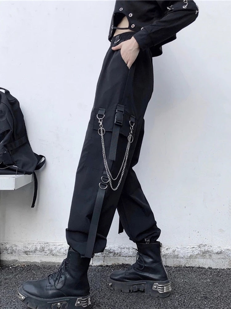 Pantalon avec chaîne harajuku